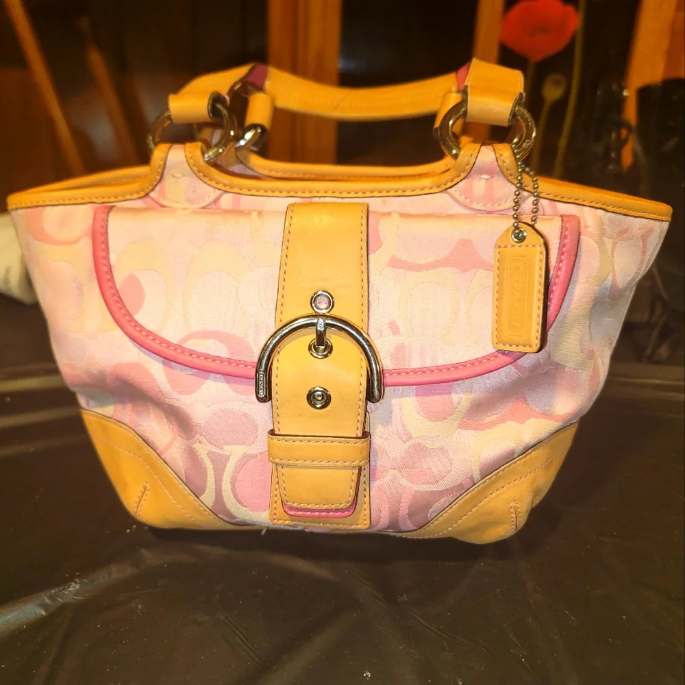 Coach | Bags | Coach Pink Small Hobo Handbag M4q853 Logo Tan